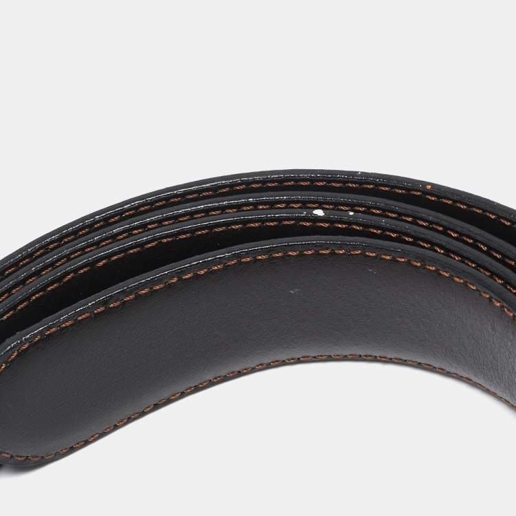 Pre Owned Montblanc Black/Brown Leather Cut to Size Reversible Buckle Belt
