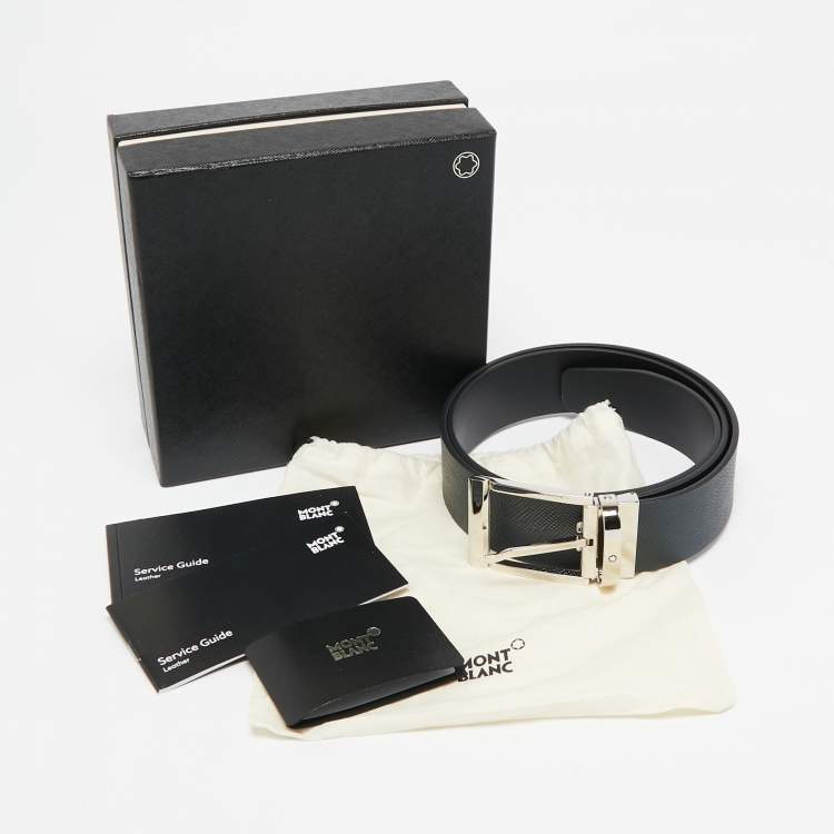 Pre Owned Montblanc Navy Blue/Black Leather Reversible Cut to Size Belt
