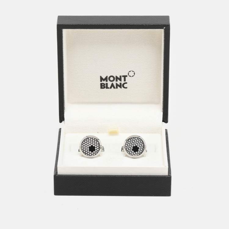Pre Owned Montblanc Silver Tone Honeycomb Patterned Cufflinks