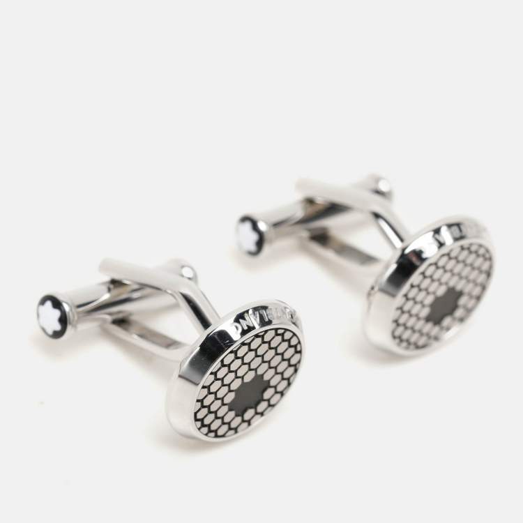Pre Owned Montblanc Silver Tone Honeycomb Patterned Cufflinks