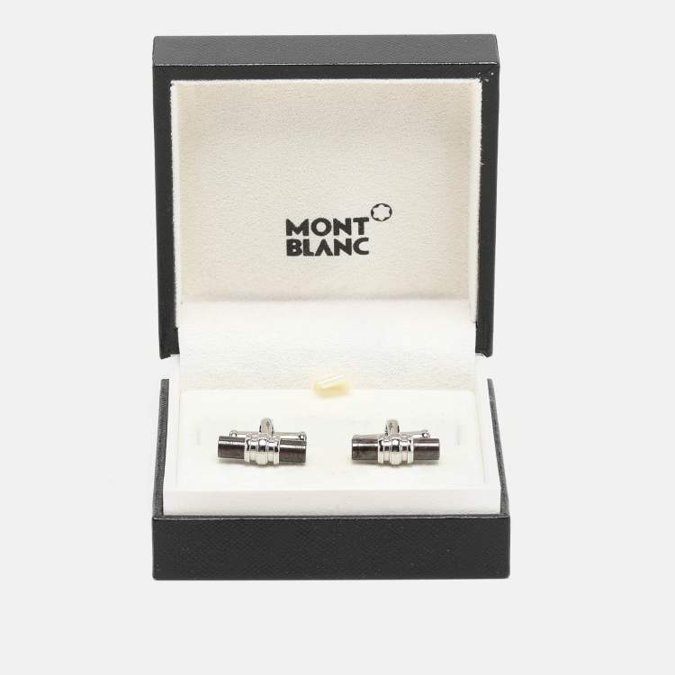 Pre Owned Montblanc Brown/Silver Tone Steel and Resin Bar Cufflinks