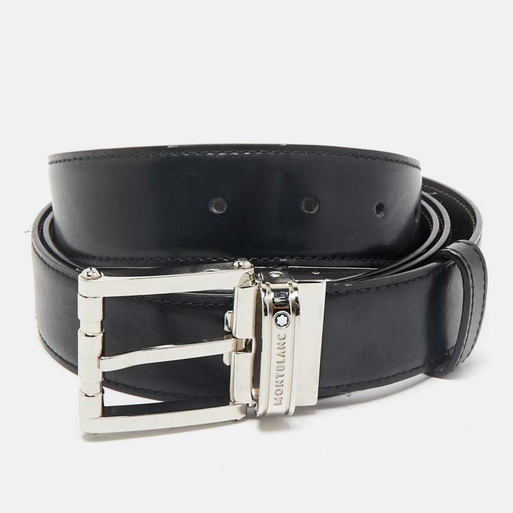 Pre Owned Montblanc Black/Brown Leather Reversible Cut to Size Belt