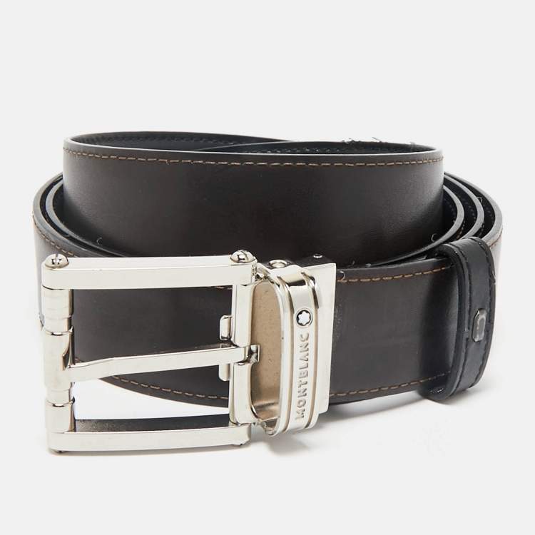 Pre Owned Montblanc Black/Brown Leather Reversible Cut to Size Belt