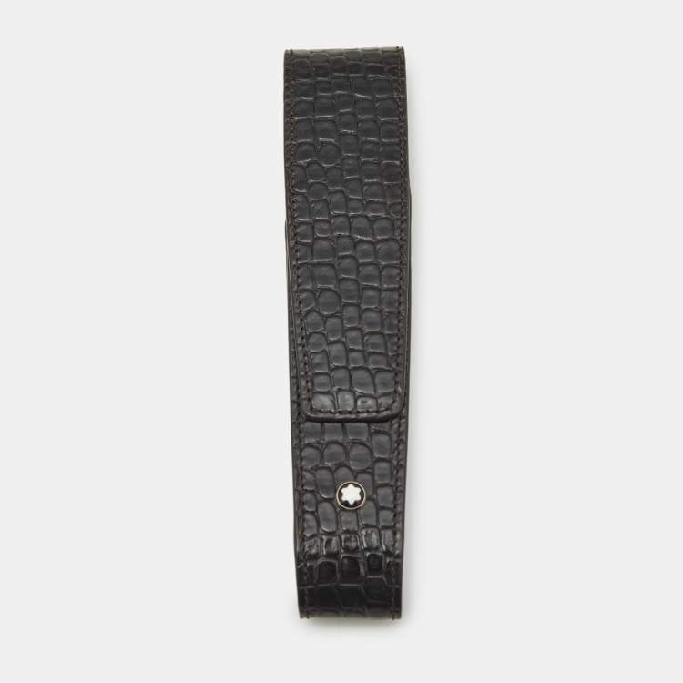 Pre Owned Montblanc Black Croc Embossed Leather 1 Pen Pouch
