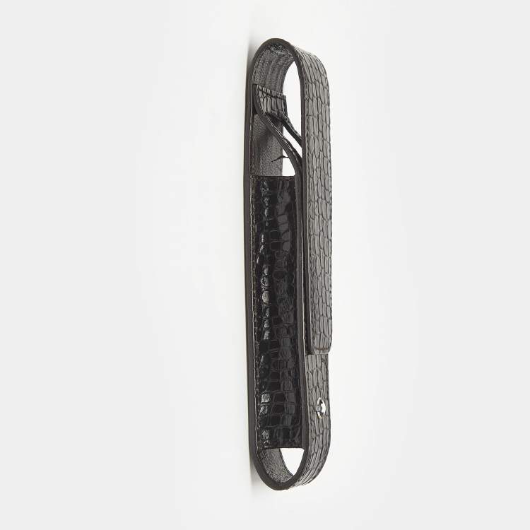 Pre Owned Montblanc Black Croc Embossed Leather 1 Pen Pouch