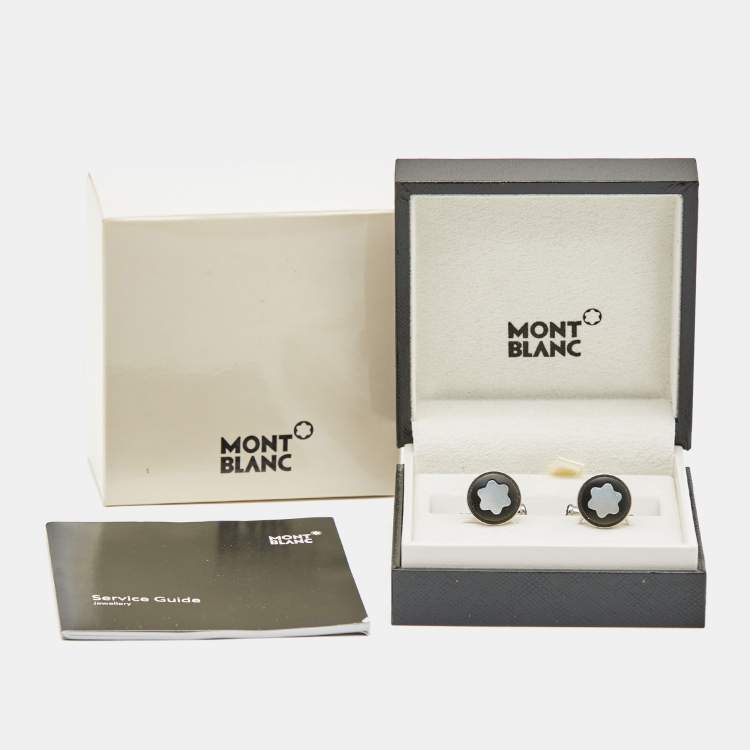 Pre Owned Montblanc Star Resin Mother of Pearl Silver Tone Cufflinks