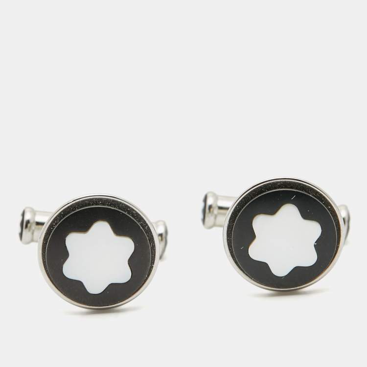 Pre Owned Montblanc Star Resin Mother of Pearl Silver Tone Cufflinks