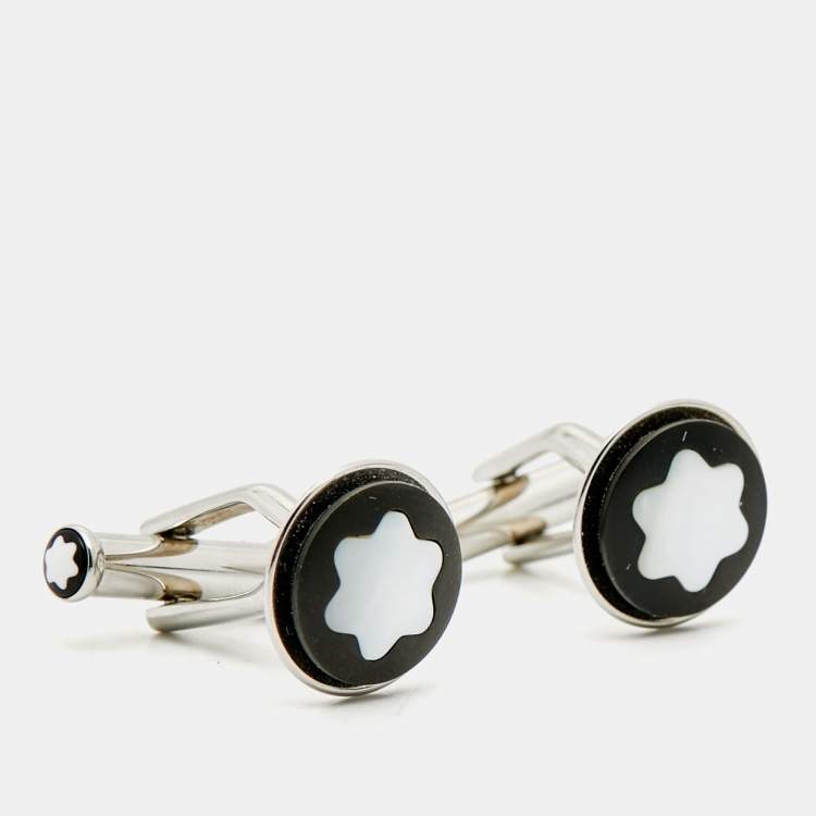 Pre Owned Montblanc Star Resin Mother of Pearl Silver Tone Cufflinks