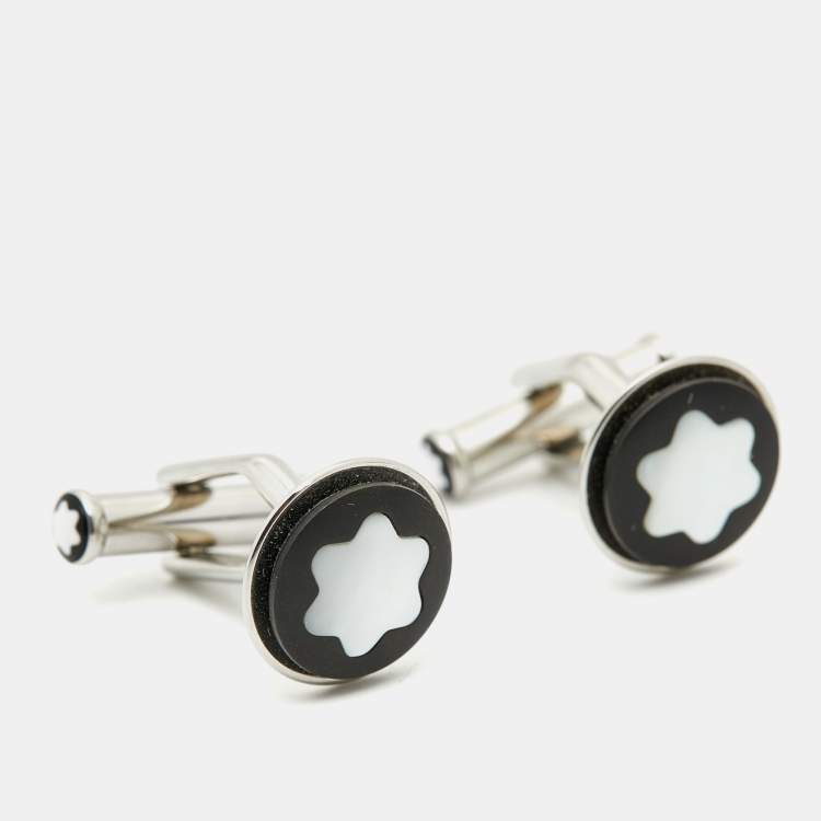 Pre Owned Montblanc Star Resin Mother of Pearl Silver Tone Cufflinks
