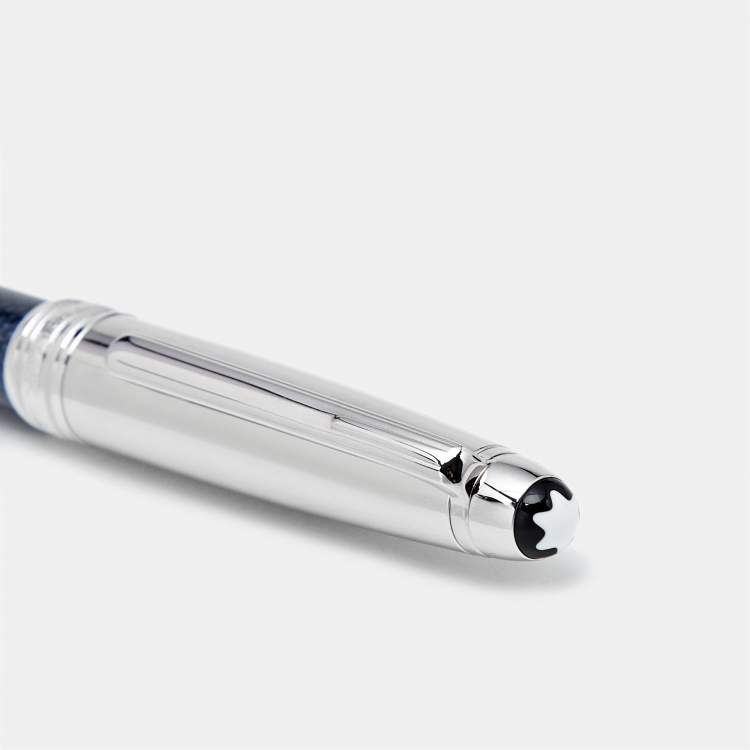 Pre Owned Montblanc Meisterstück Solitaire Doué Blue Hour Silver Tone Blue Lacquered Classique Ballpoint Pen
