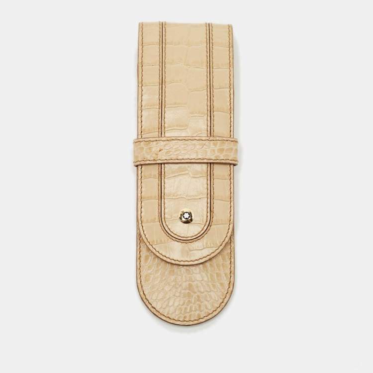 Pre Owned Montblanc Beige Croc Embossed Leather Boheme Pen Pouch