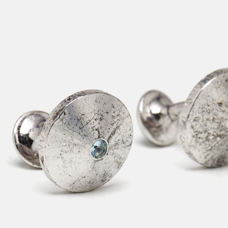 Pre Owned Montblanc Blue Stone Silver 925 Round Cufflinks