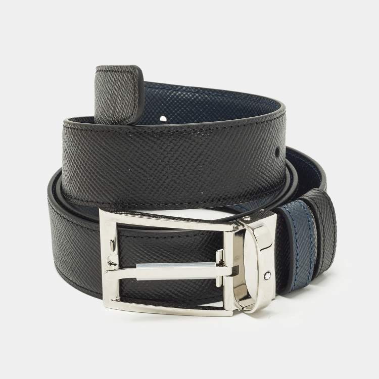 مملوكة مسبقًا Montblanc Meisterstuck Cut to Size Reversible Buckle Belt Black/Blue Leather