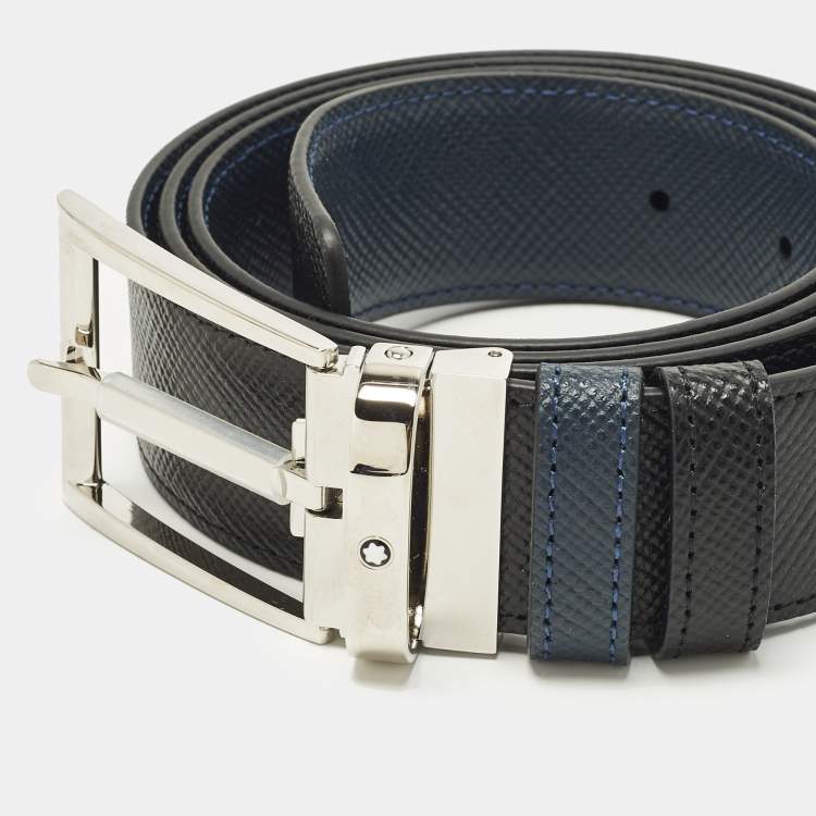 مملوكة مسبقًا Montblanc Meisterstuck Cut to Size Reversible Buckle Belt Black/Blue Leather