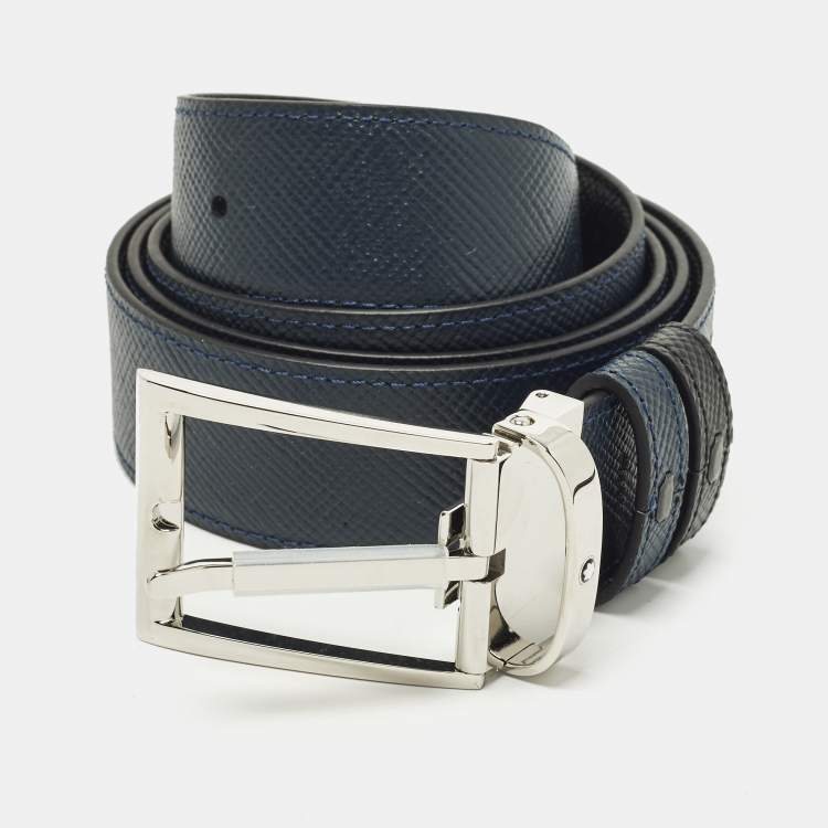 مملوكة مسبقًا Montblanc Meisterstuck Cut to Size Reversible Buckle Belt Black/Blue Leather