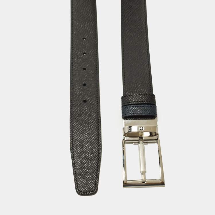 مملوكة مسبقًا Montblanc Meisterstuck Cut to Size Reversible Buckle Belt Black/Blue Leather