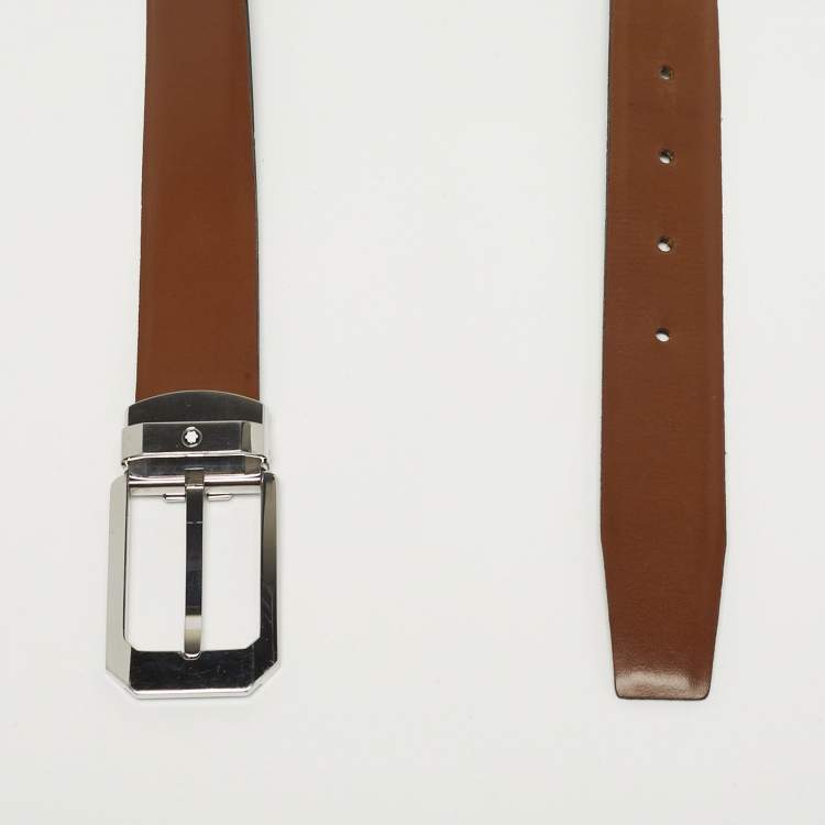 Pre Owned Montblanc Cut to Size Reversible Buckle Belt Brown/Black Leather