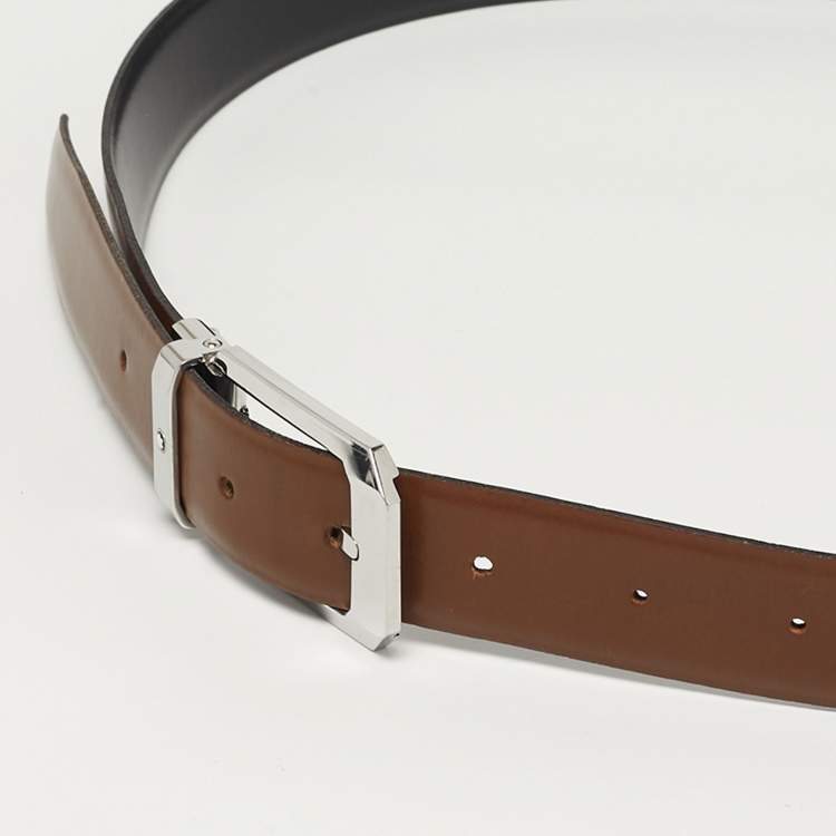 Pre Owned Montblanc Cut to Size Reversible Buckle Belt Brown/Black Leather
