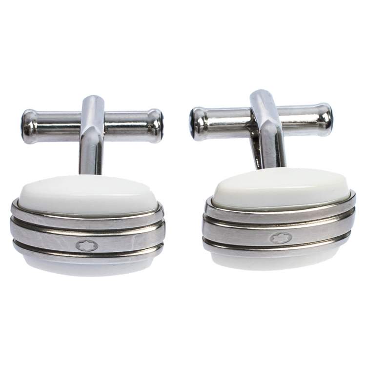 Pre Owned Montblanc Classic Collection Chalcedony & Stainless Steel Cufflinks