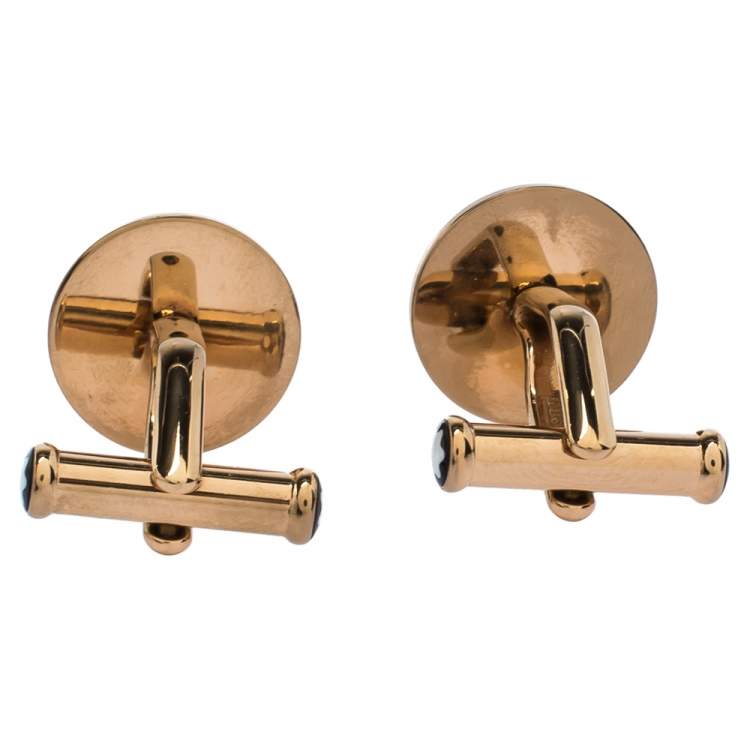 Pre Owned Montblanc Rose Gold Tone Patterned Inlay Meisterstück Cufflinks
