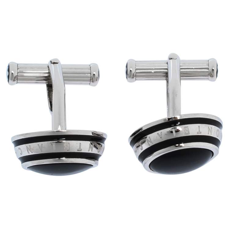 مملوكة مسبقًا Montblanc Silver Tone Black Onyx Inlay Cufflinks