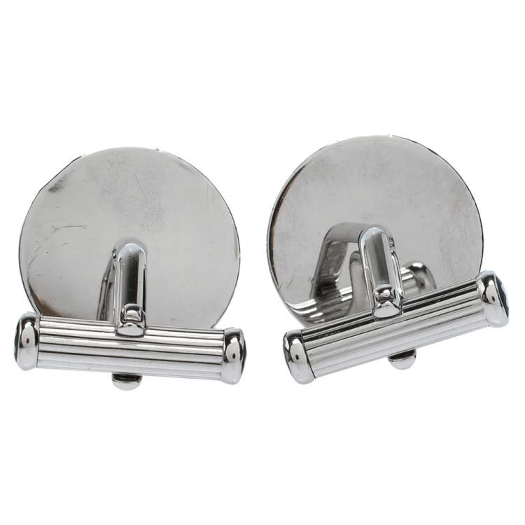 مملوكة مسبقًا Montblanc Silver Tone Black Onyx Inlay Cufflinks