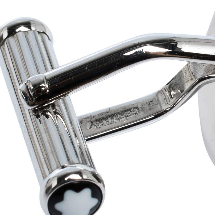 مملوكة مسبقًا Montblanc Silver Tone Black Onyx Inlay Cufflinks