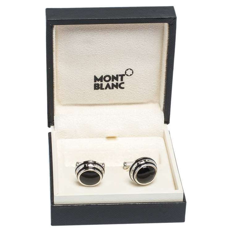 مملوكة مسبقًا Montblanc Silver Tone Black Onyx Inlay Cufflinks