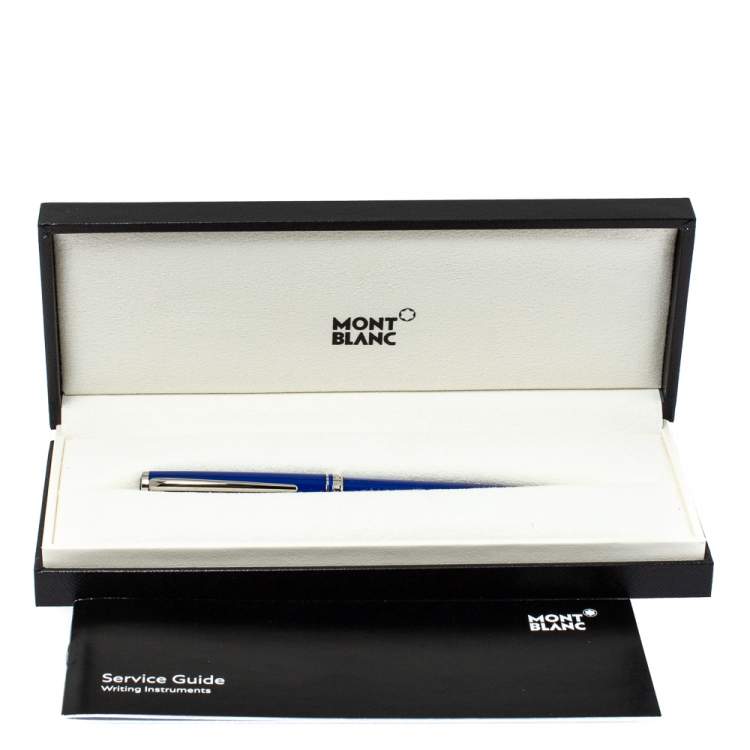 Pre Owned Montblanc Blue Resin Platinum Finish Ballpoint Pen 