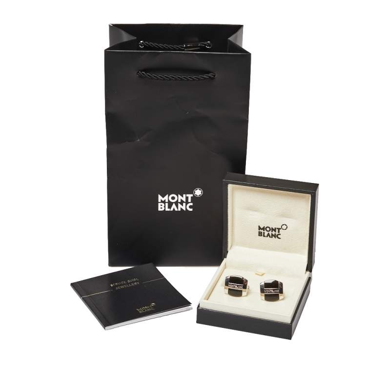 Pre Owned Montblanc Silver & Black Obsidian Oval Cufflinks