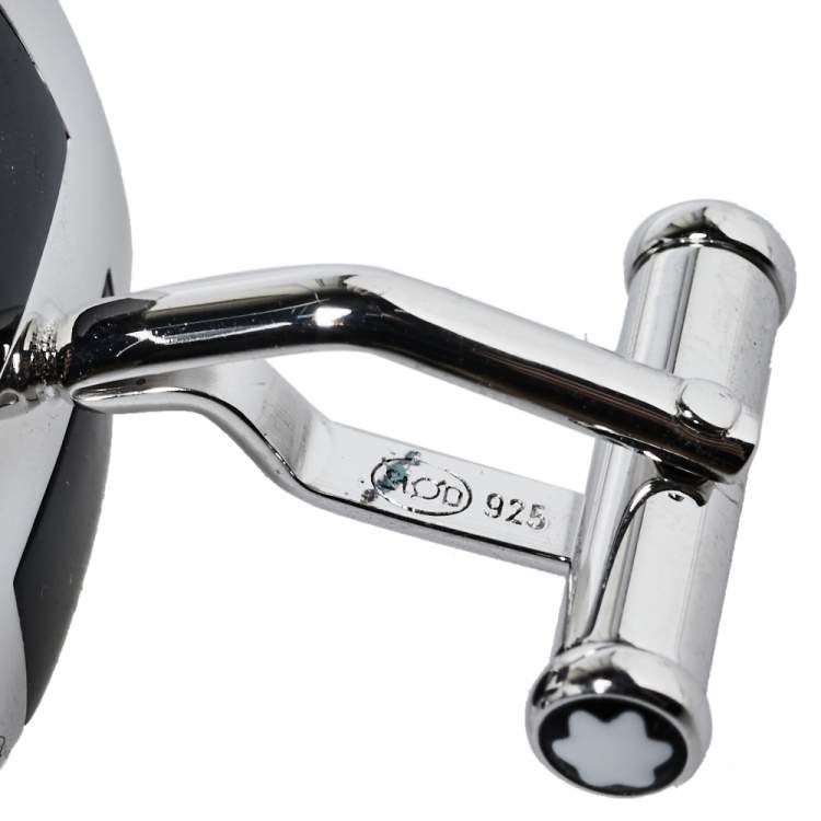 Pre Owned Montblanc Silver & Black Obsidian Oval Cufflinks