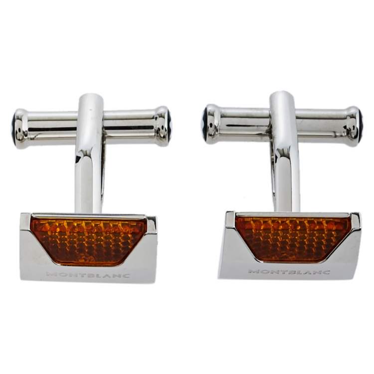 Pre Owned Montblanc Orange Resin Inlay Urban Spirit Cufflinks