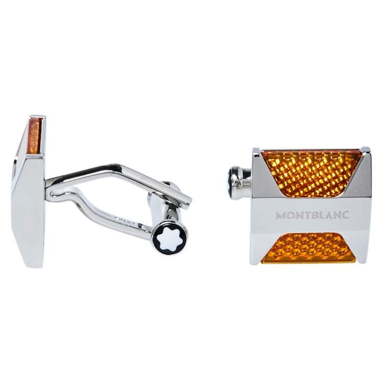 Pre Owned Montblanc Orange Resin Inlay Urban Spirit Cufflinks