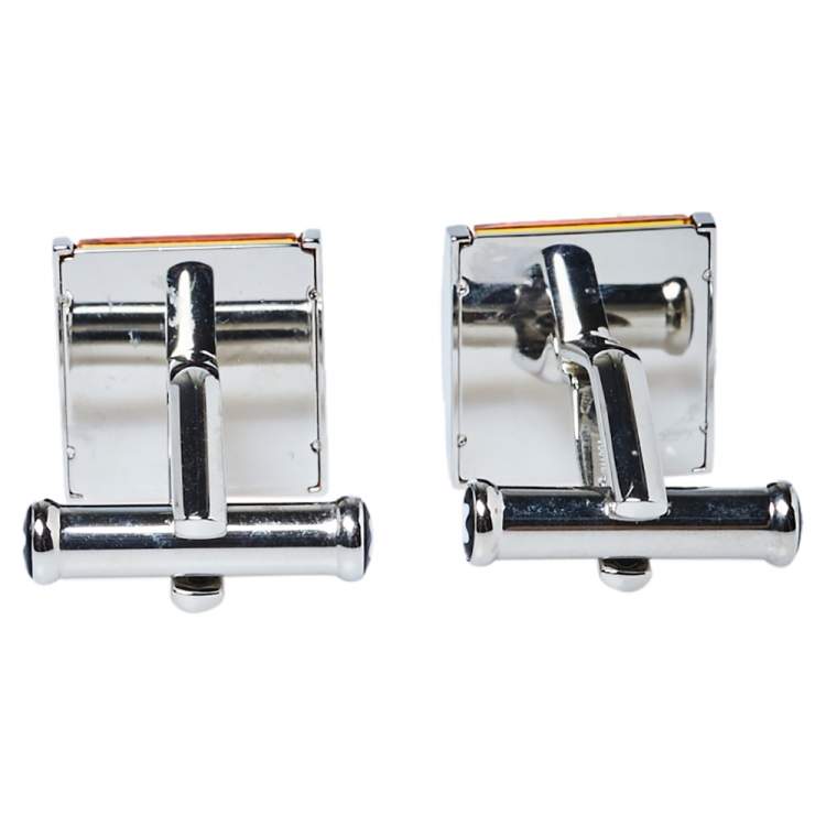 Pre Owned Montblanc Orange Resin Inlay Urban Spirit Cufflinks