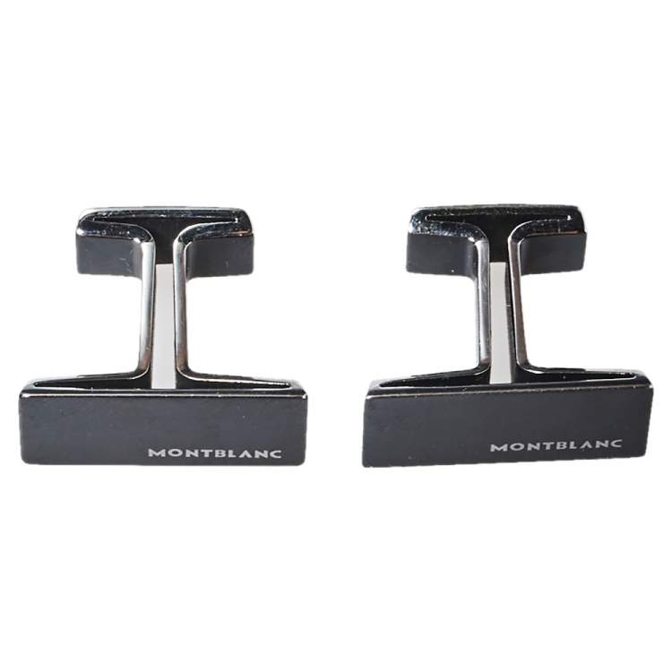 Pre Owned Montblanc Black PVD Coated Steel M Rectangular Cufflinks
