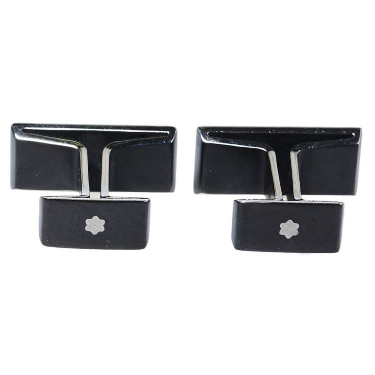 Pre Owned Montblanc Black PVD Coated Steel M Rectangular Cufflinks