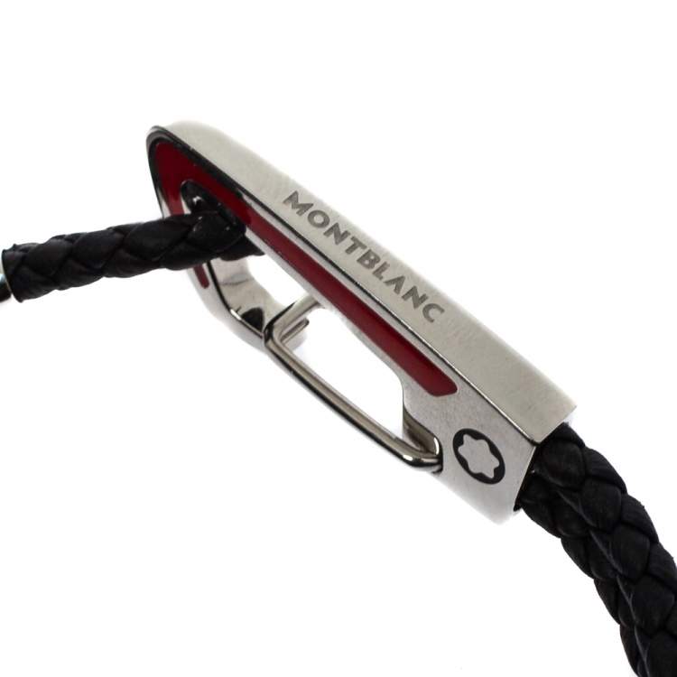 Pre Owned Montblanc Black Woven Leather Carabiner Closure Bracelet
