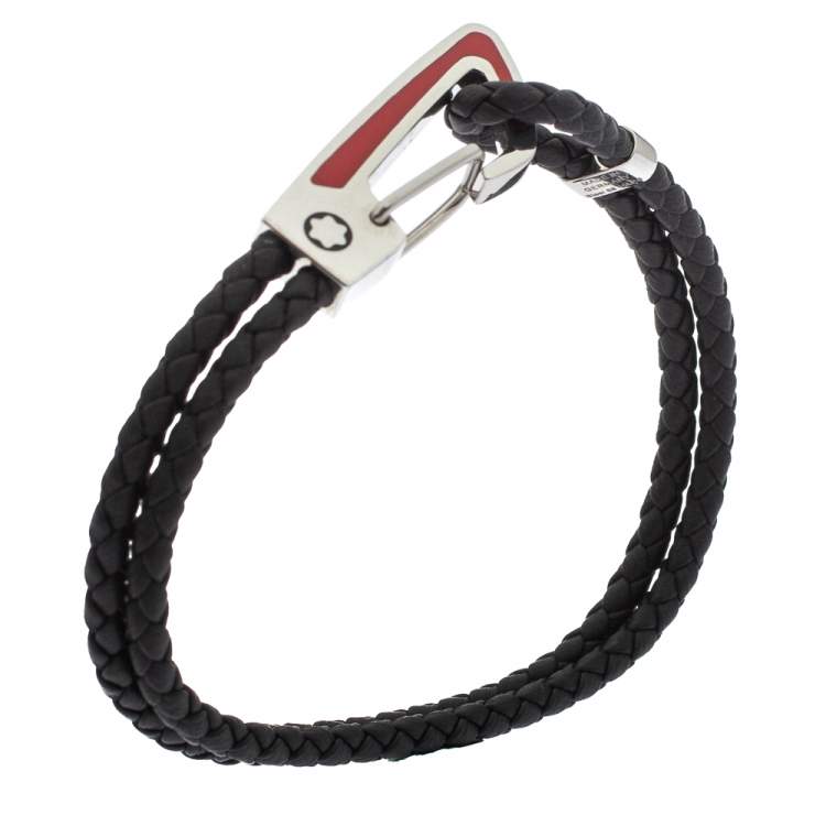 Pre Owned Montblanc Black Woven Leather Carabiner Closure Bracelet