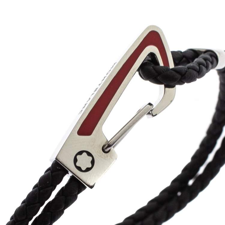 Pre Owned Montblanc Black Woven Leather Carabiner Closure Bracelet