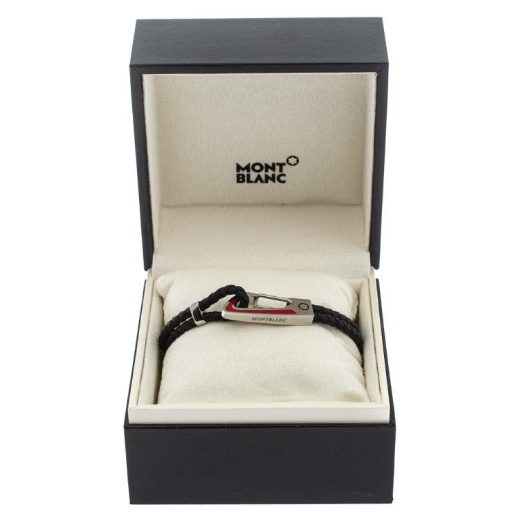 Pre Owned Montblanc Black Woven Leather Carabiner Closure Bracelet