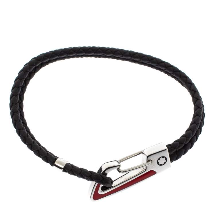 Pre Owned Montblanc Black Woven Leather Carabiner Closure Bracelet