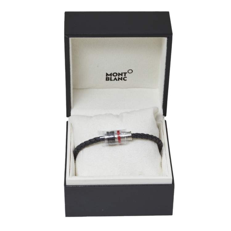 Pre Owned Montblanc Black The TimeWalker Woven Leather Garnet Bracelet