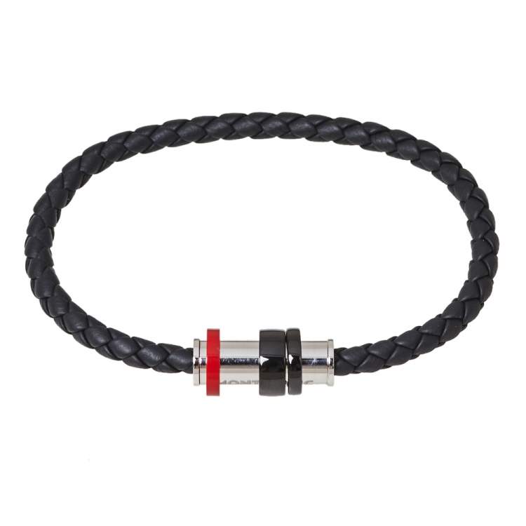 Pre Owned Montblanc Black The TimeWalker Woven Leather Garnet Bracelet
