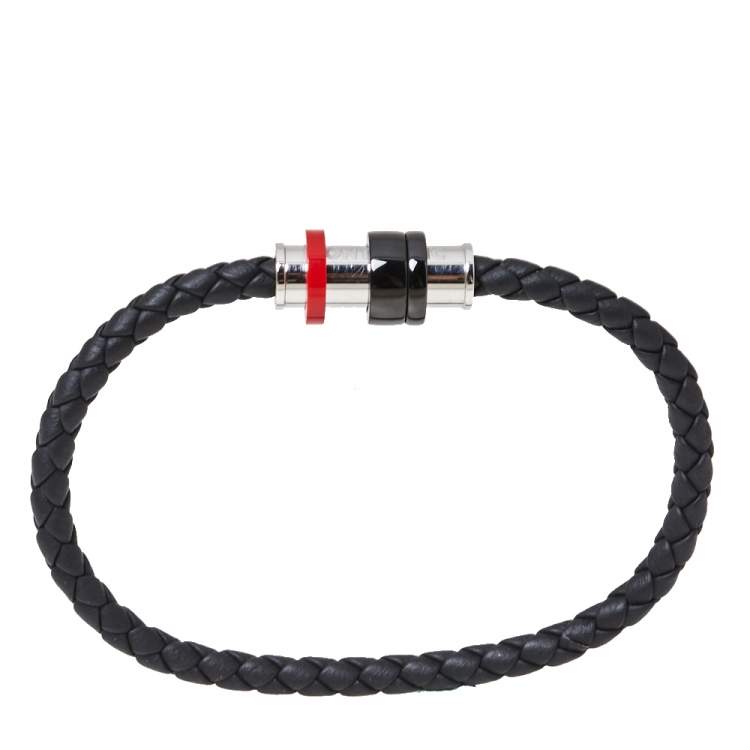 Pre Owned Montblanc Black The TimeWalker Woven Leather Garnet Bracelet