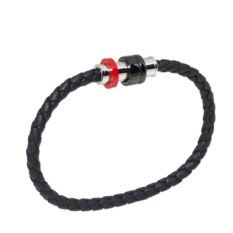 Pre Owned Montblanc Black The TimeWalker Woven Leather Garnet Bracelet