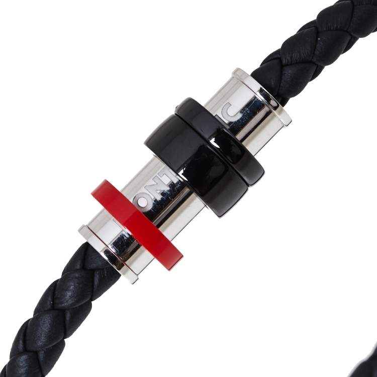 Pre Owned Montblanc Black The TimeWalker Woven Leather Garnet Bracelet