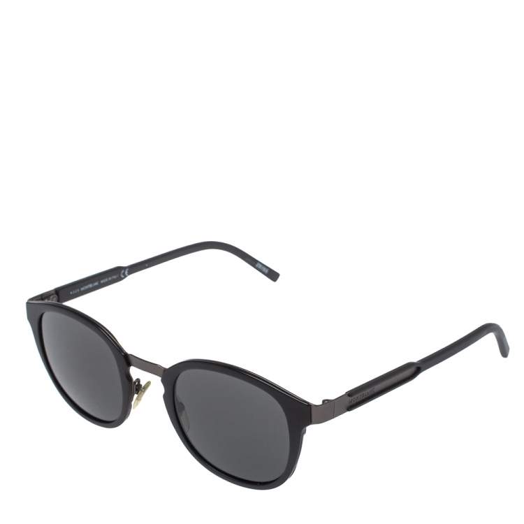Pre Owned Montblanc Matte Black/ Grey MB590S Round Sunglasses