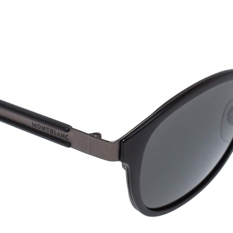 Pre Owned Montblanc Matte Black/ Grey MB590S Round Sunglasses