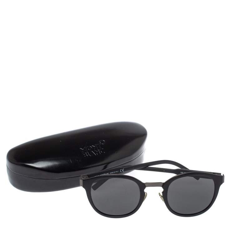 Pre Owned Montblanc Matte Black/ Grey MB590S Round Sunglasses