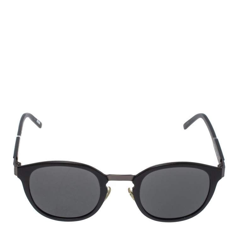 Pre Owned Montblanc Matte Black/ Grey MB590S Round Sunglasses